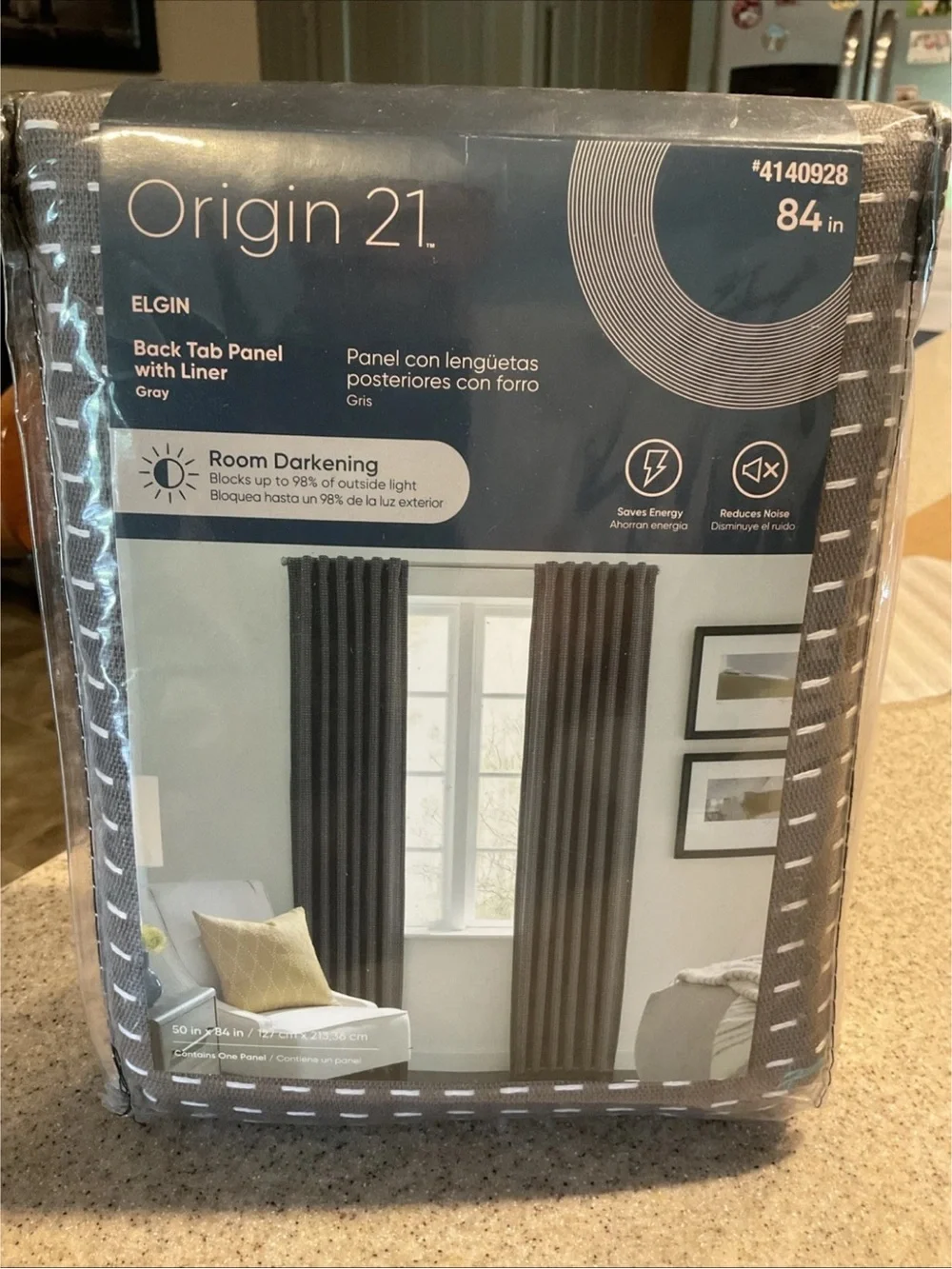 Origin 21 DIXTON 50x84” Gray Linen Room Darkening Back Tab Curtain Panel NIP